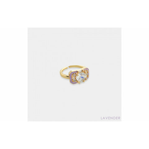 CZ Studded Ring With Lavender Enamel Outline