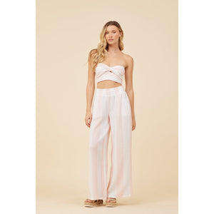 pink and white cabana stripe bandeau top paired with pants