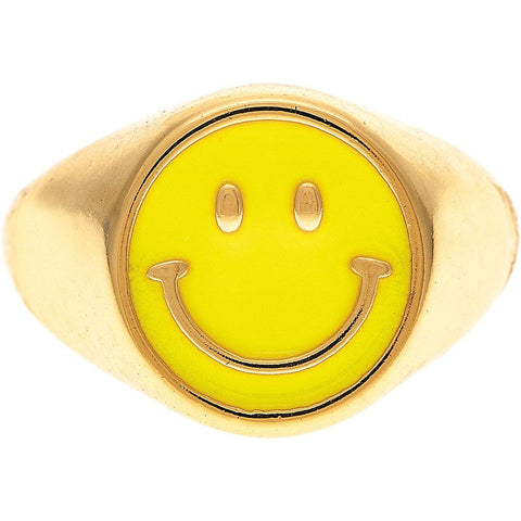 Gold Tone Yellow Happy Smile Signet Ring