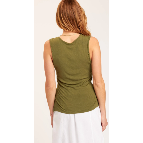 fern green sleeveless rib knit tank top back view