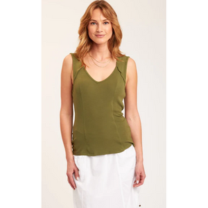 fern green sleeveless tank with v neck front view