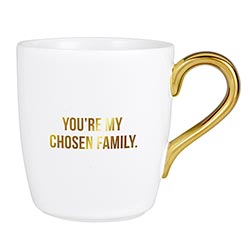 front view showing the gold font saying " You're my chosen family"