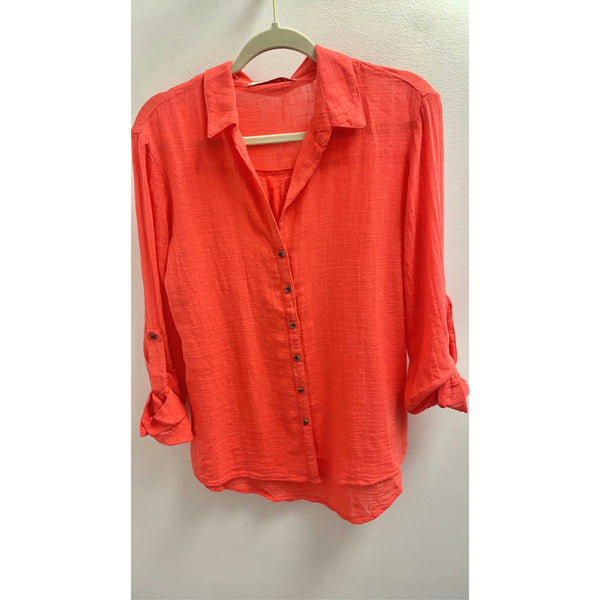 Porter Blouse in Coral front view.