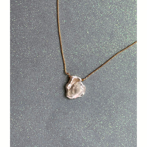 stamped pearl pendant on gold chain necklace