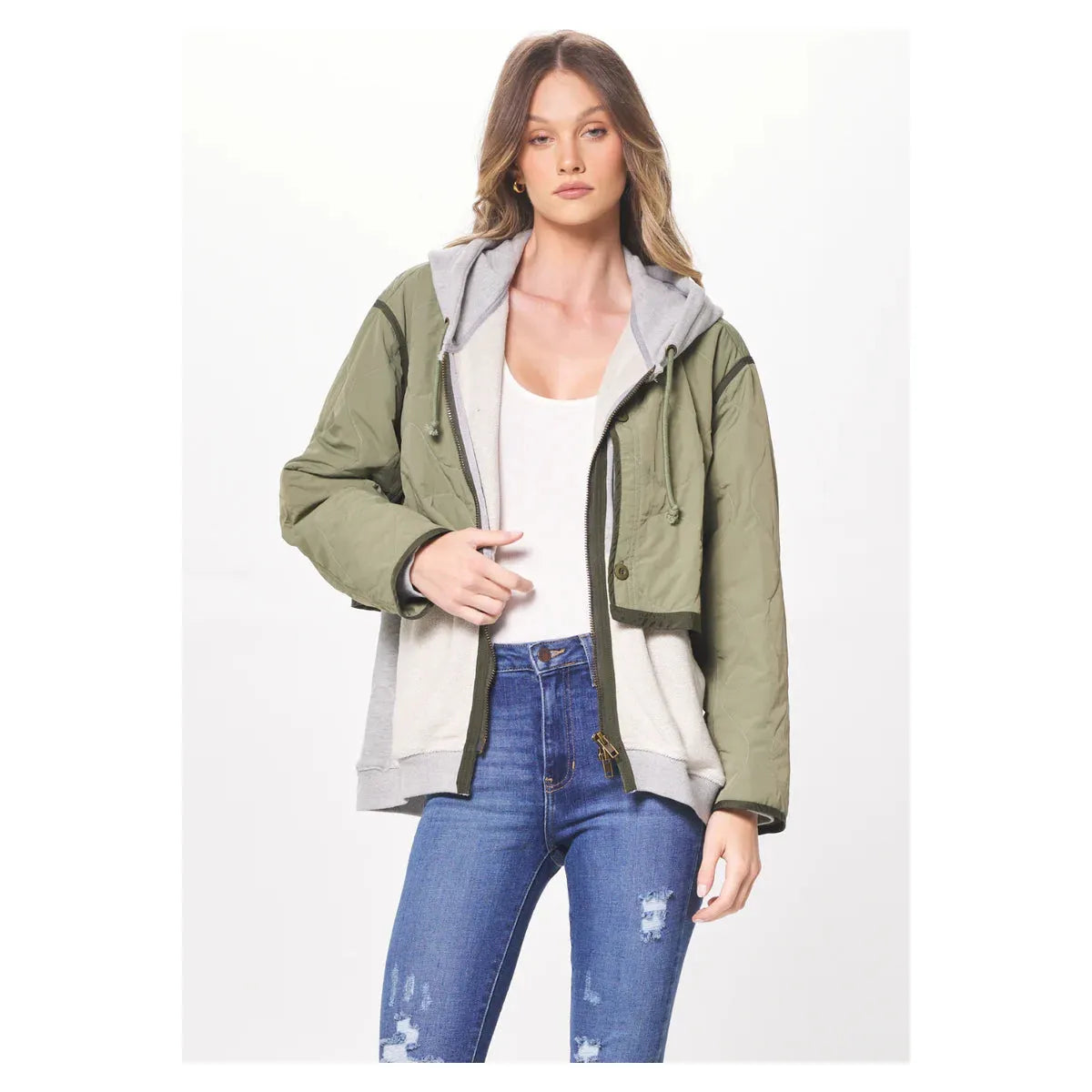 Heather Gray and Olive Combo Layered Jacket
