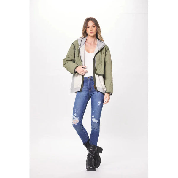 Heather Gray and Olive Combo Layered Jacket