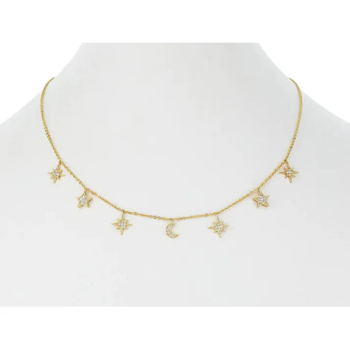 Moon and Multi Stars Necklace