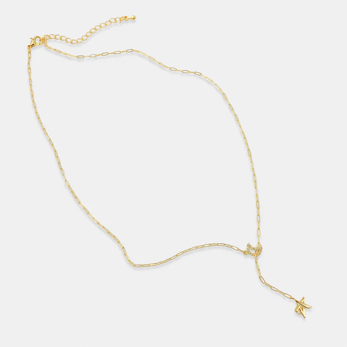Moon and Star Lariat Necklace