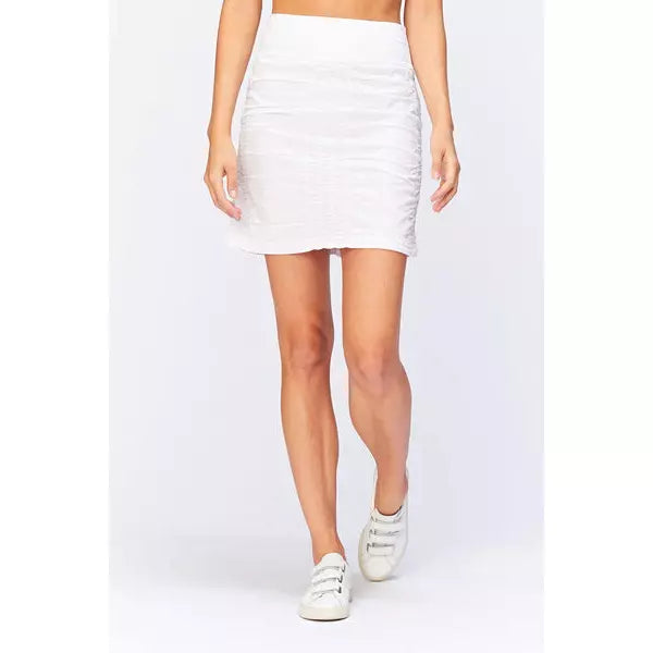 Trace Skirt in White showing ruching.