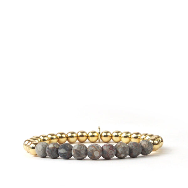 Metal and Natural Stone Beaded Stretch Bracelet