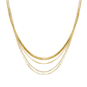 Gold Toned Quad Layer Herringbone Necklace