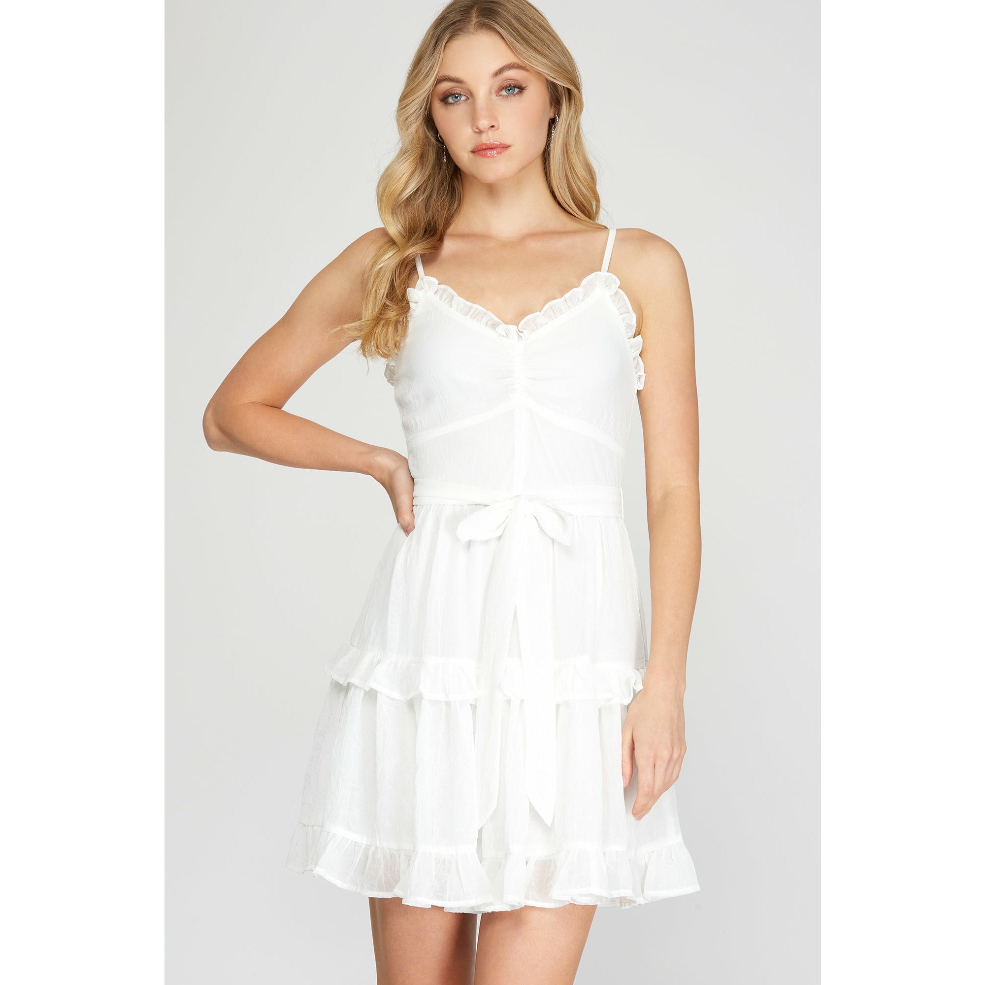 Shirred Woven Cami Ruffled Dress