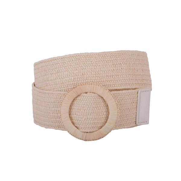 Woven Raffia Circle Buckle Stretch Belt