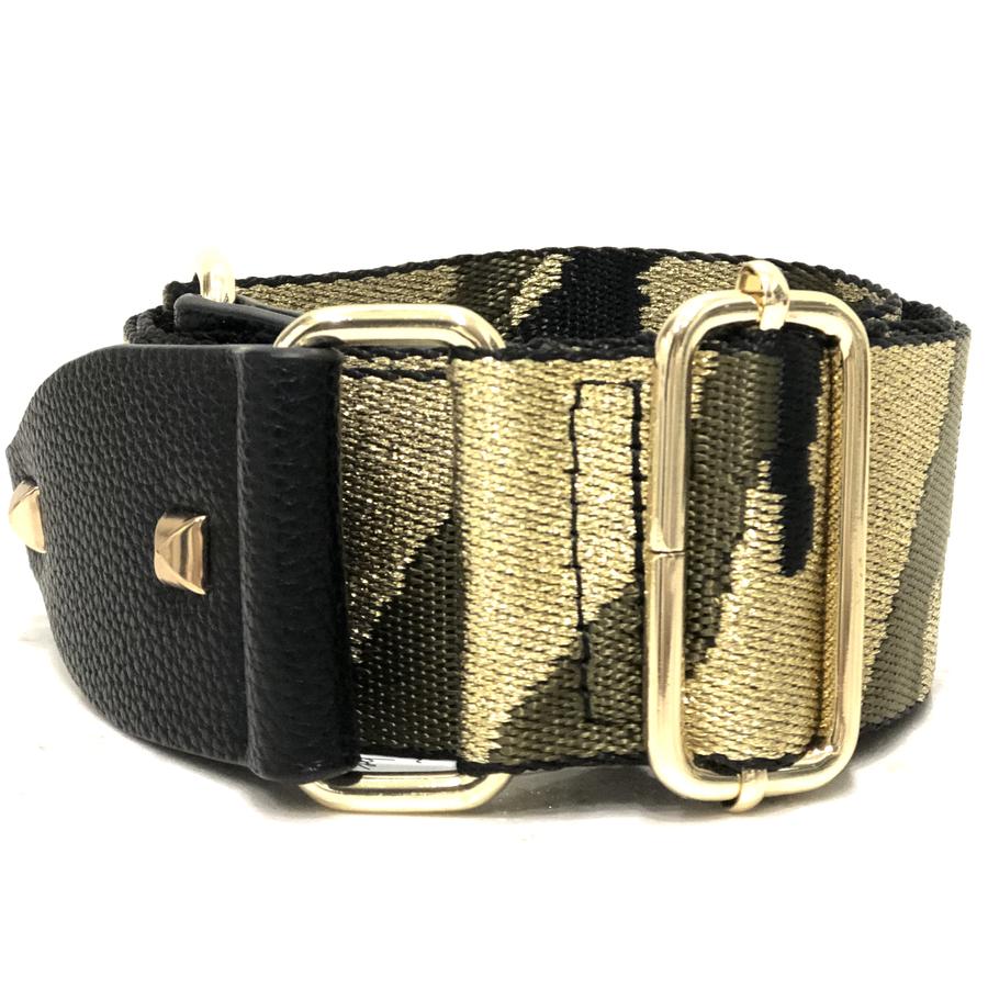 Gold and Olive Metallic Camo Strap With Gold Hardware