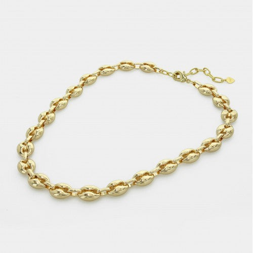 Puffed Gold Chain Link Necklace