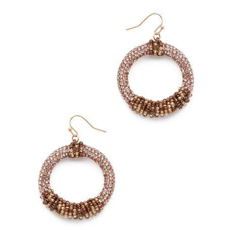 Beaded Hoop Metallic Gold Toned Earrings