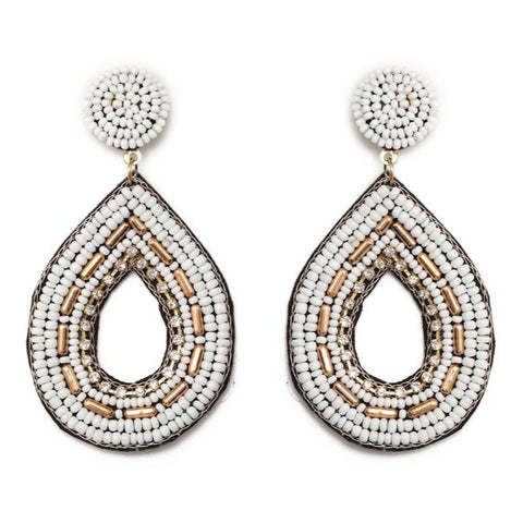 White and Gold Seed Bead Statement Earrings