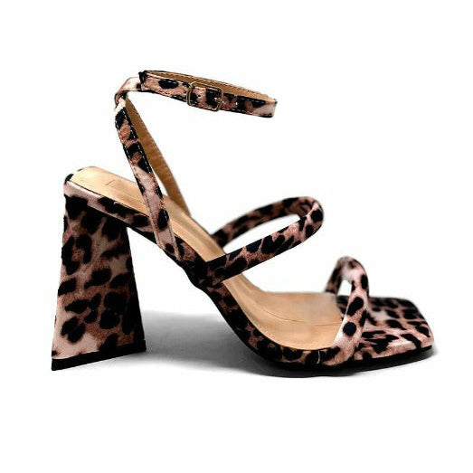 Evangeline Leopard Strappy Heeled Sandal