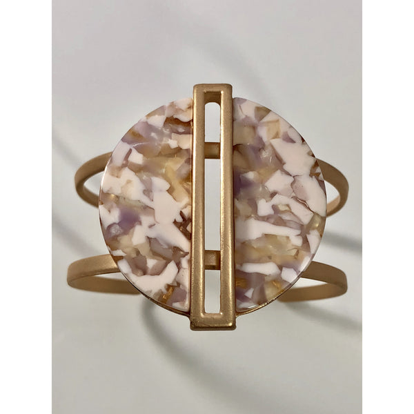 Blush Celluloid Cuff Bracelet with Matte Gold Tone accents