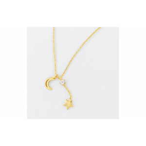 Moon Necklace With Tassel Star and CZ Stud