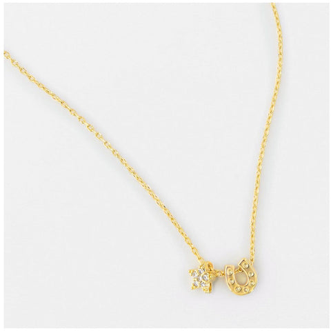 Gold Tone Horseshoe & Star Necklace