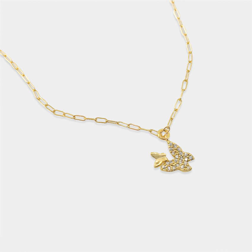 Tiny Pave Butterfly Necklace in Gold Tone