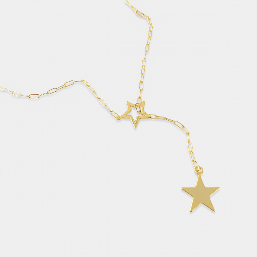 Star Lariat On Gold Tone Paperclip Chain