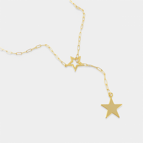 Star Lariat On Gold Tone Paperclip Chain