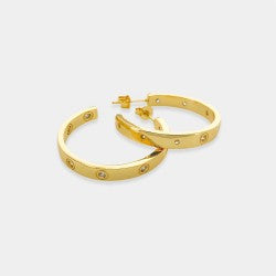 Gold Tone Hoop Earring with Embedded CZ Studs