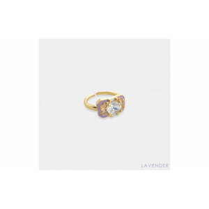 CZ Studded Ring With Lavender Enamel Outline