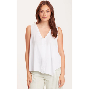The Lazzaro Tank in White with asymmetric high-low hem. Front view