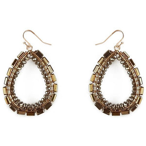 Taupe and Gold Glass Beaded Earrings