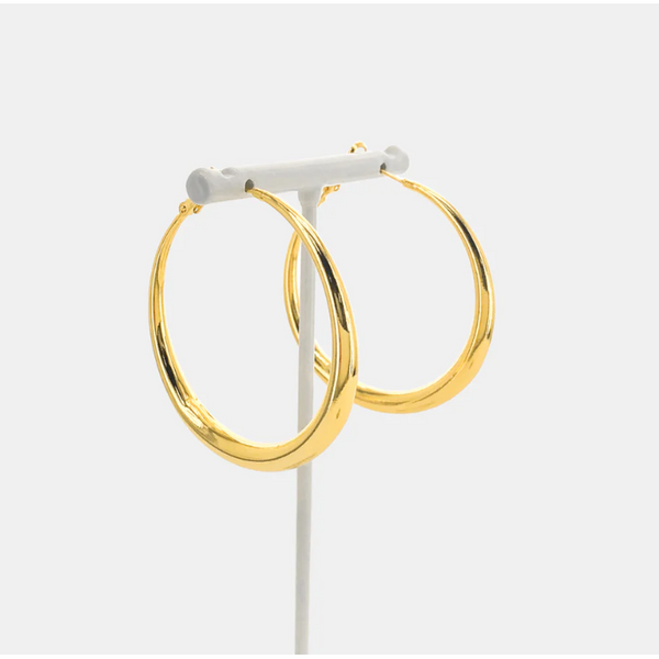 Sleek Gold Plated Earring Hoop Side View 2 inches Round