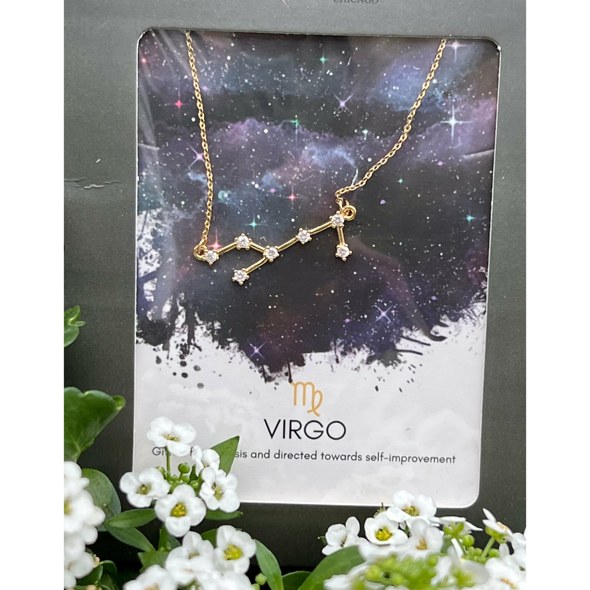 Dainty Gold Zodiac Constellation Necklace--Virgo