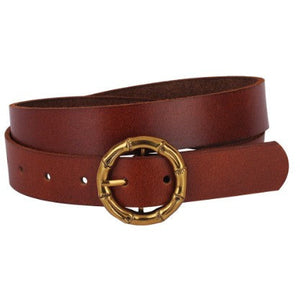 Bamboo Joint Circle Buckle Leather Belt in Brown