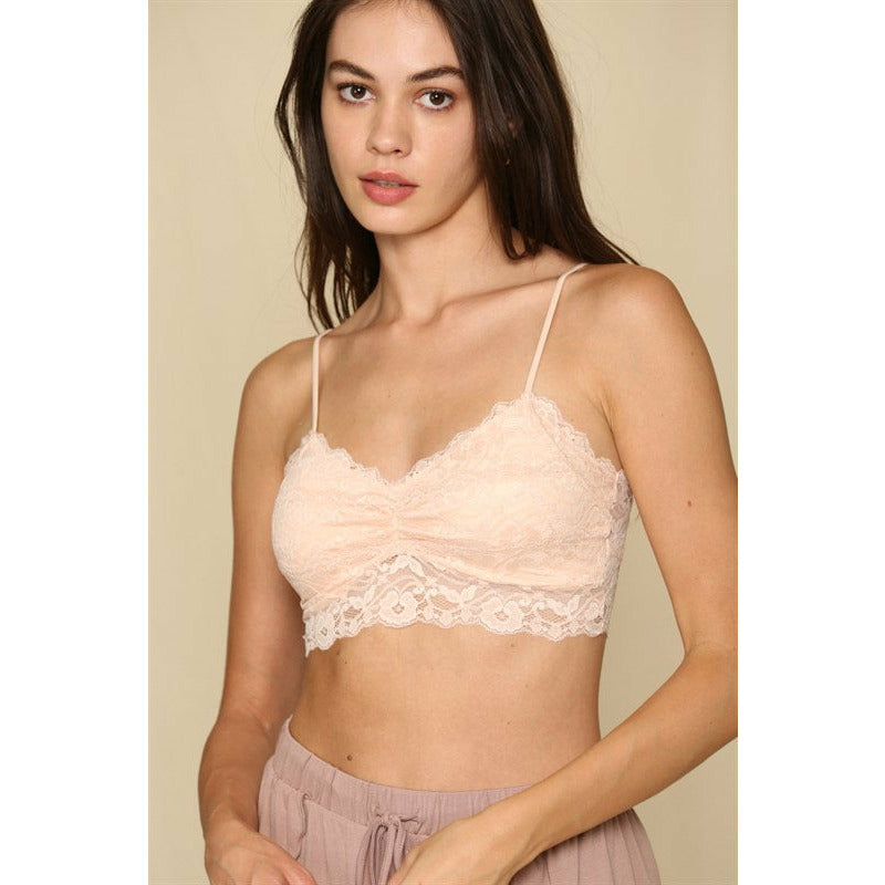 Lace Cinch Front Bralette in Peachy Blush