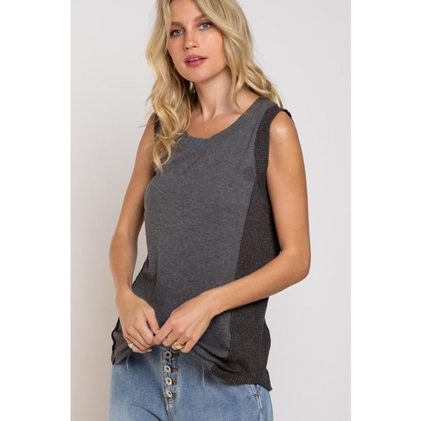 Sleeveless Thermal Top in Charcoal