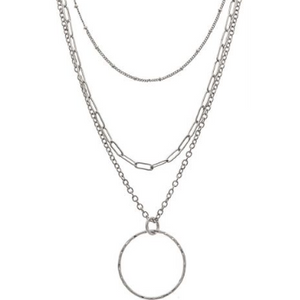 Circle Pendant 3 Chain Necklace