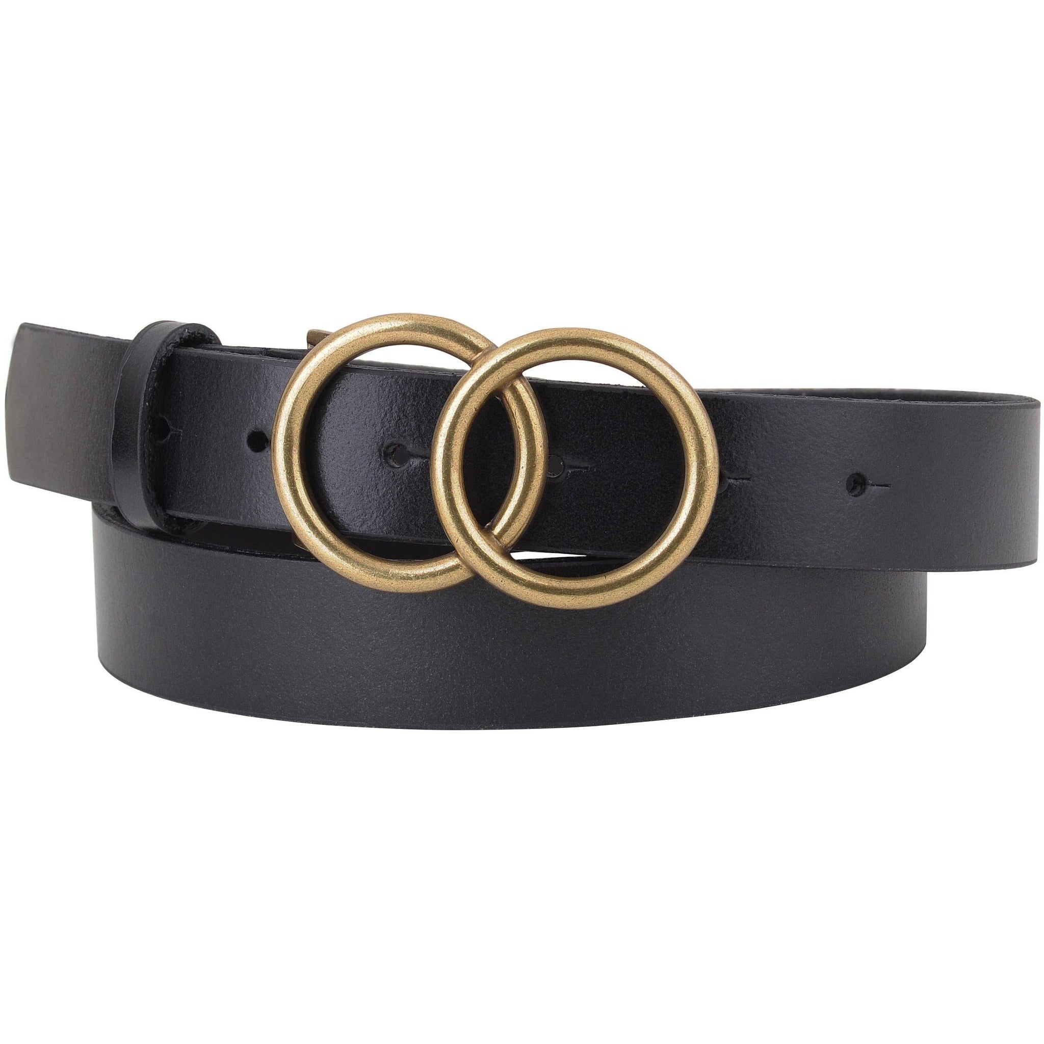 Double Circle Leather Belt in Black
