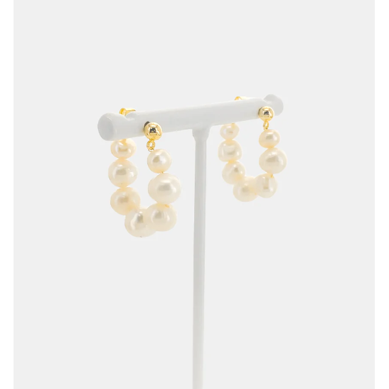 freshwater pearl earring hoop front angled view