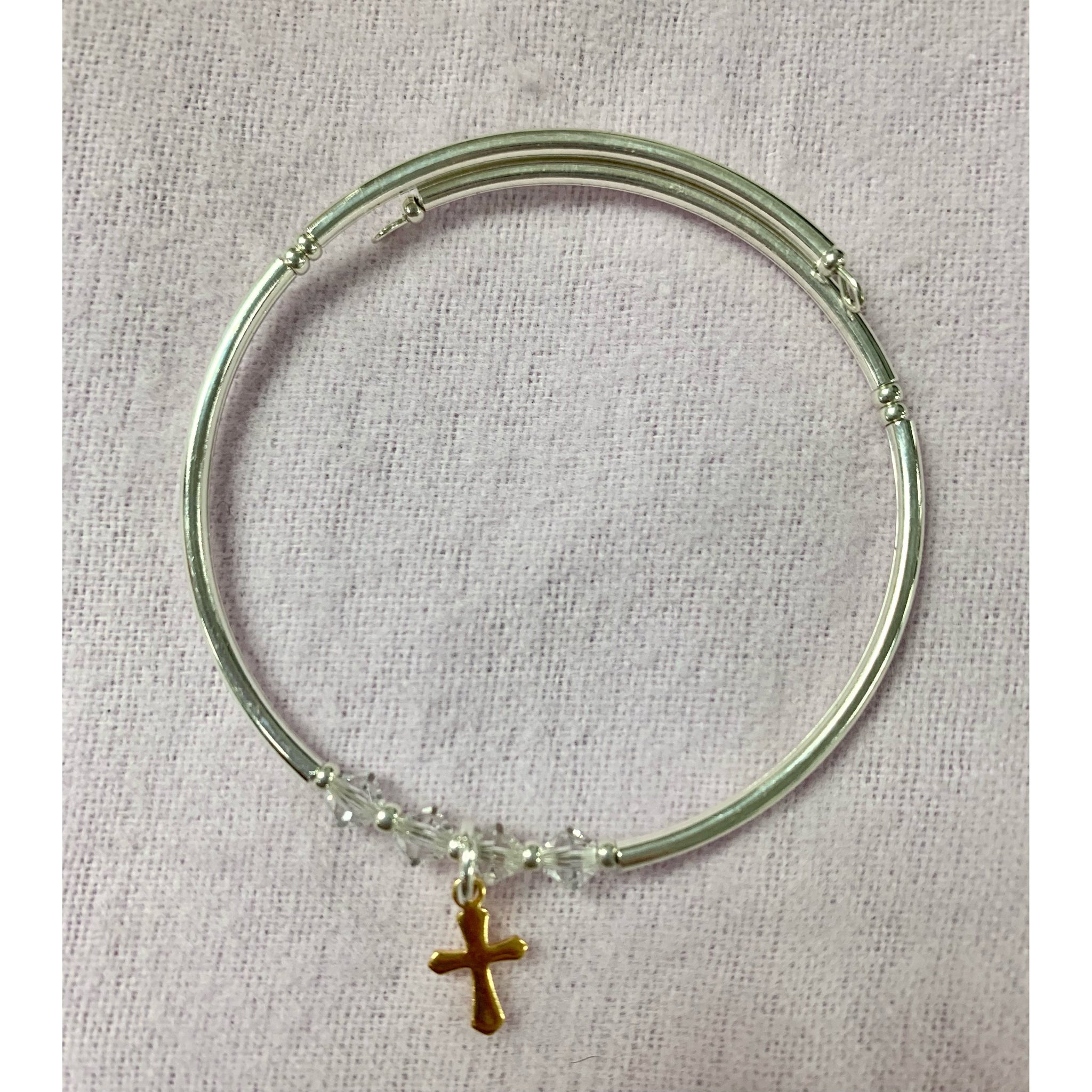Adjustable Gold Cross Bracelet with crystals and a cross charm