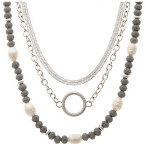 Silver Freshwater Pearl Chain Layer Necklace