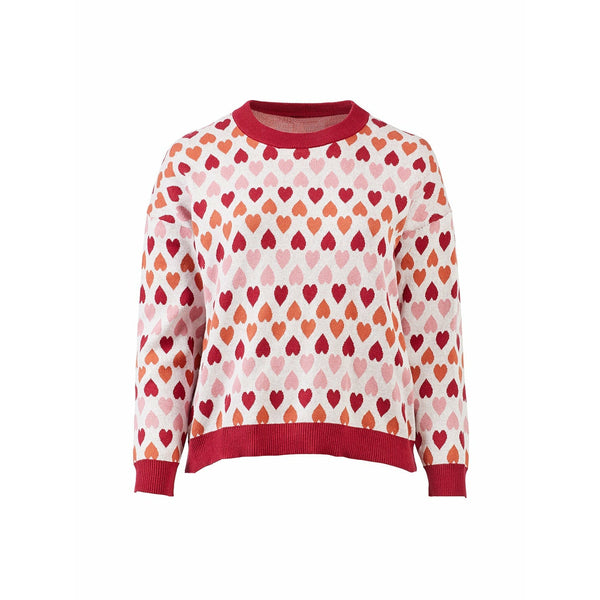 Heart Sweater With Burgundy, Pink, and Orange Hearts