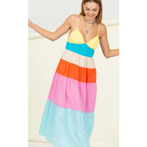 Color Blocked Tiered Midi Dress