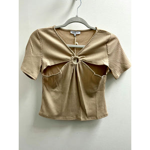 O-Ring Cut Out Knit Crop  Top in Sand