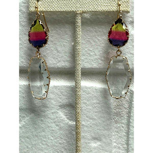 Large Crystal Drop Earring in Rainbow and Clear Crystal