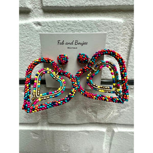 Multicolored Heart Seed Beaded and Earrings