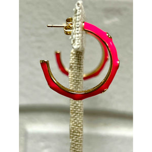 CZ Enamel Hoop Earring in Hot Pink