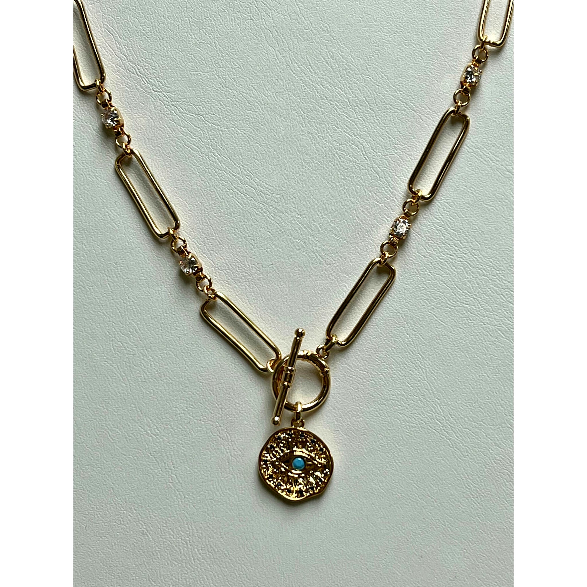 Large Link Gold Chain With Evil Eye Toggel