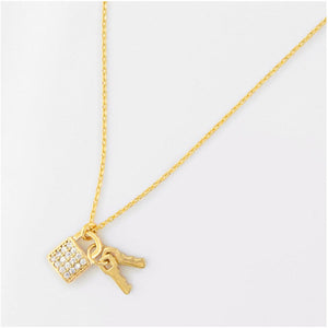 Mini Gold Tone Lock & Key Necklace